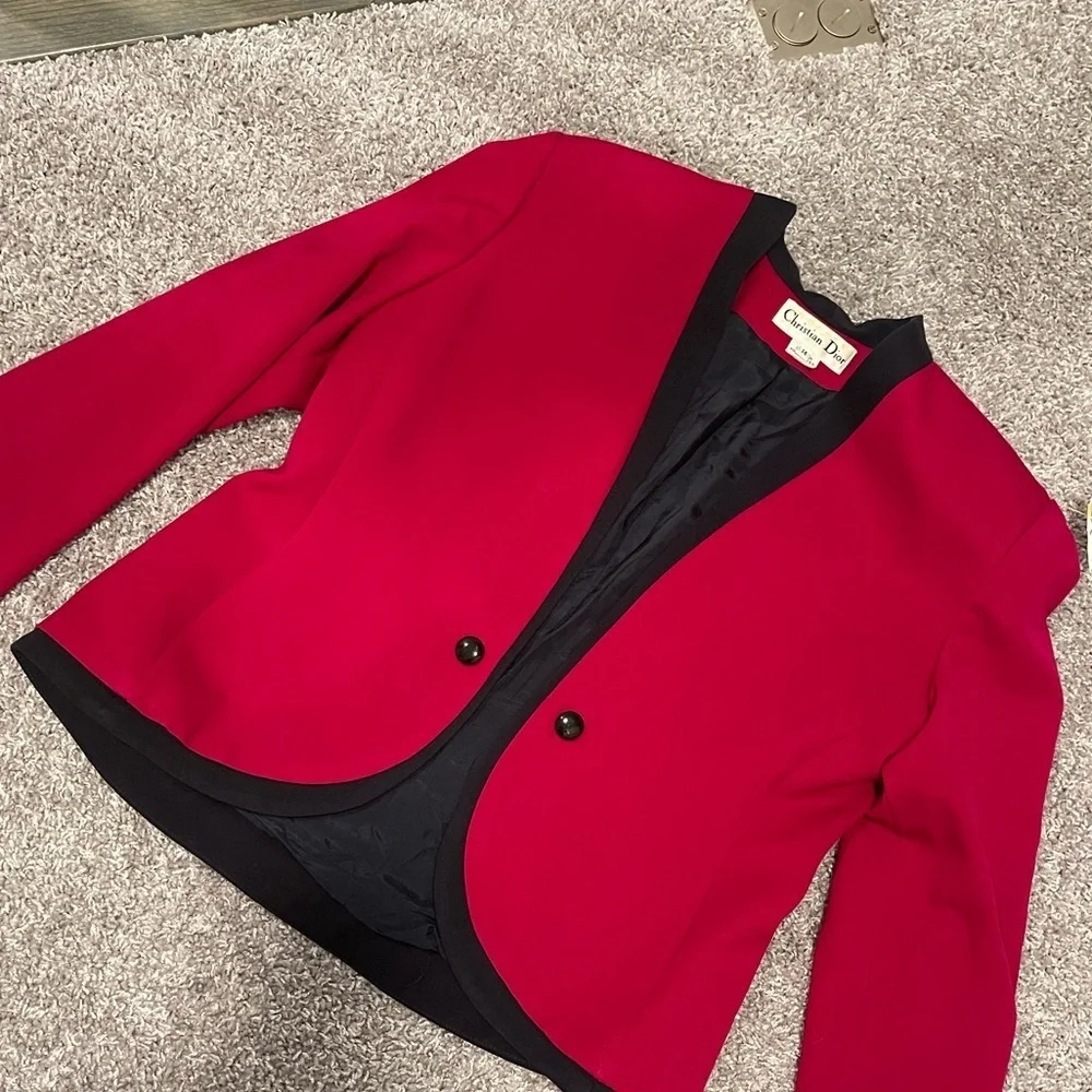 Christian Dior | Vintage Wool Blazer Coat Button Front Fuschia Black Made in USA